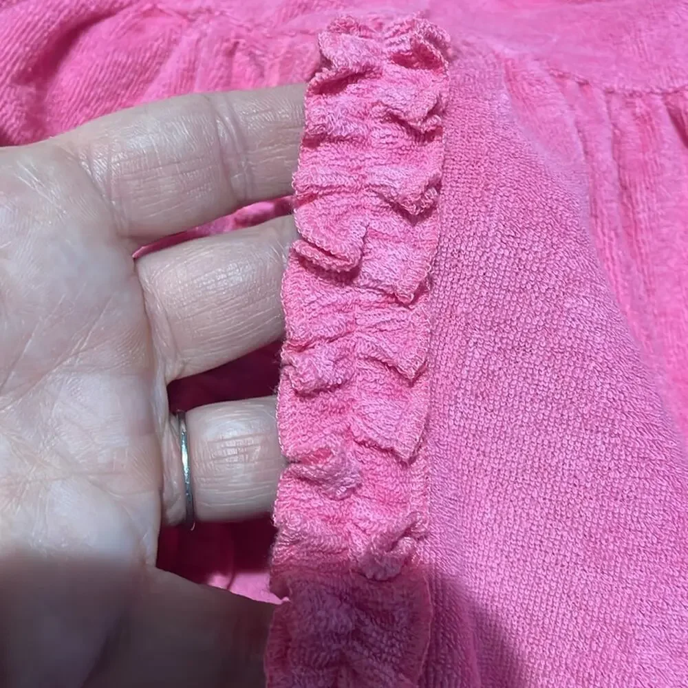 Gymboree 2t hot pink cotton polyester terry cloth hooded coverup euc snaps